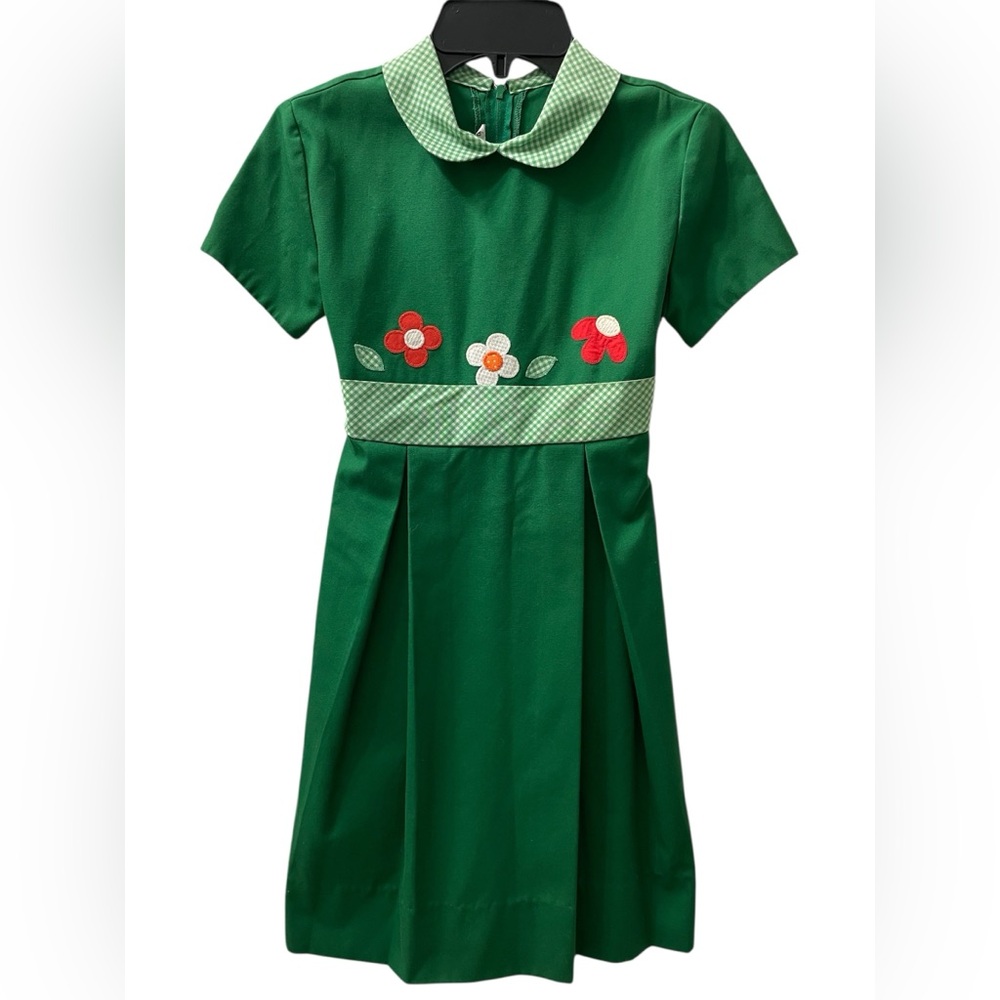 Vintage Sylvia Whyte For Lord & Taylor Green Floral Appliqué Dress